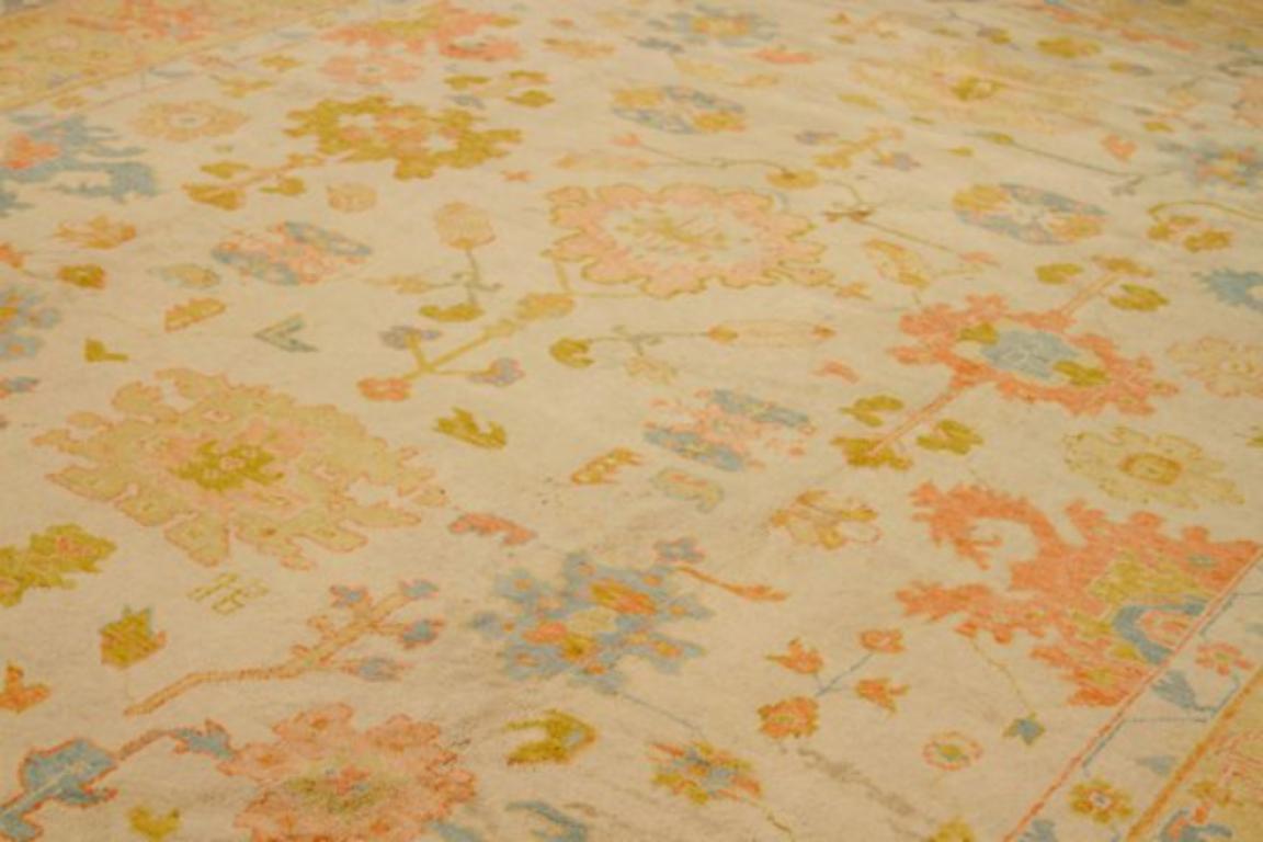 Afghanistan Oushak Over Size Rug Circa 1990 - Wool Blue Green Ivory Pink - 92001 In Excellent Condition For Sale In Dallas, TX