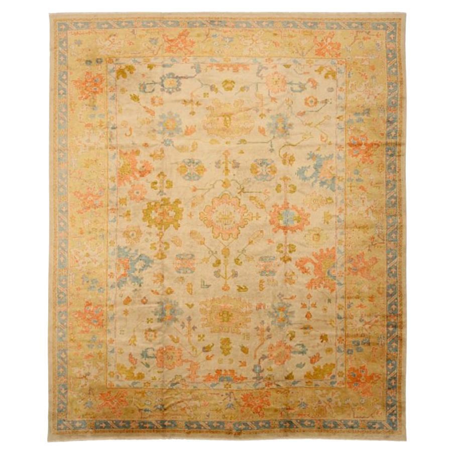 Afghanistan Oushak Over Size Rug Circa 1990 - Wool Blue Green Ivory Pink - 92001