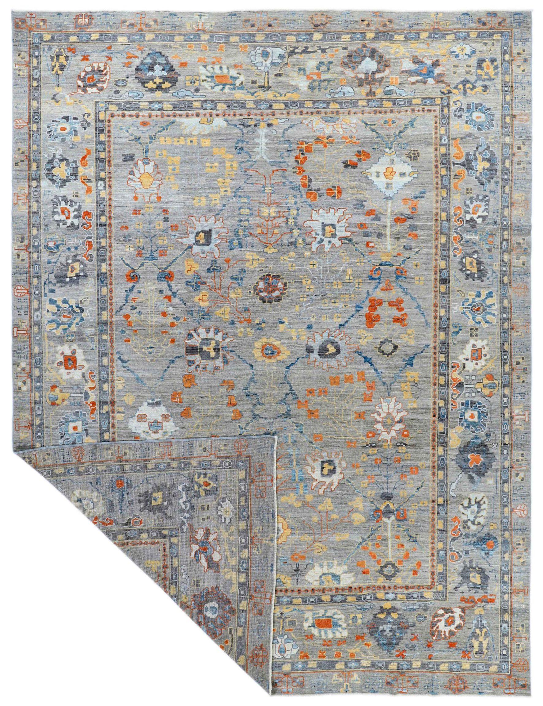 Afghanistan Oushak Over Size Rug Circa 1990 - Wool Blue Ivory Orange - 90743 In Excellent Condition For Sale In Dallas, TX