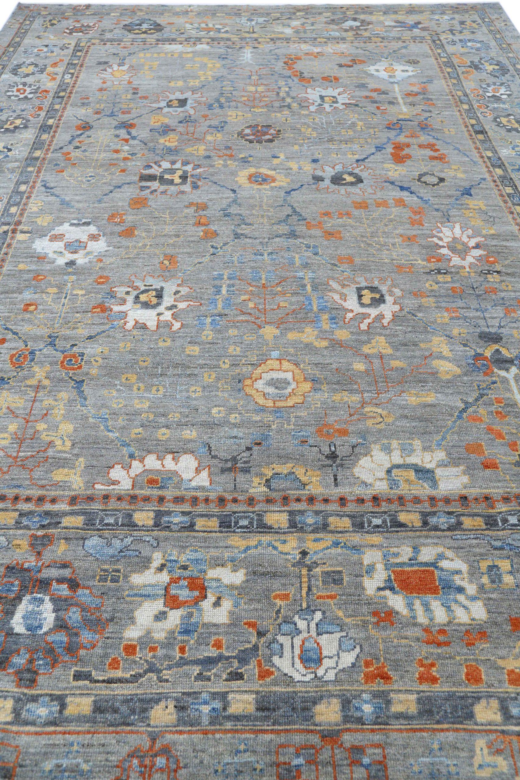 20th Century Afghanistan Oushak Over Size Rug Circa 1990 - Wool Blue Ivory Orange - 90743 For Sale