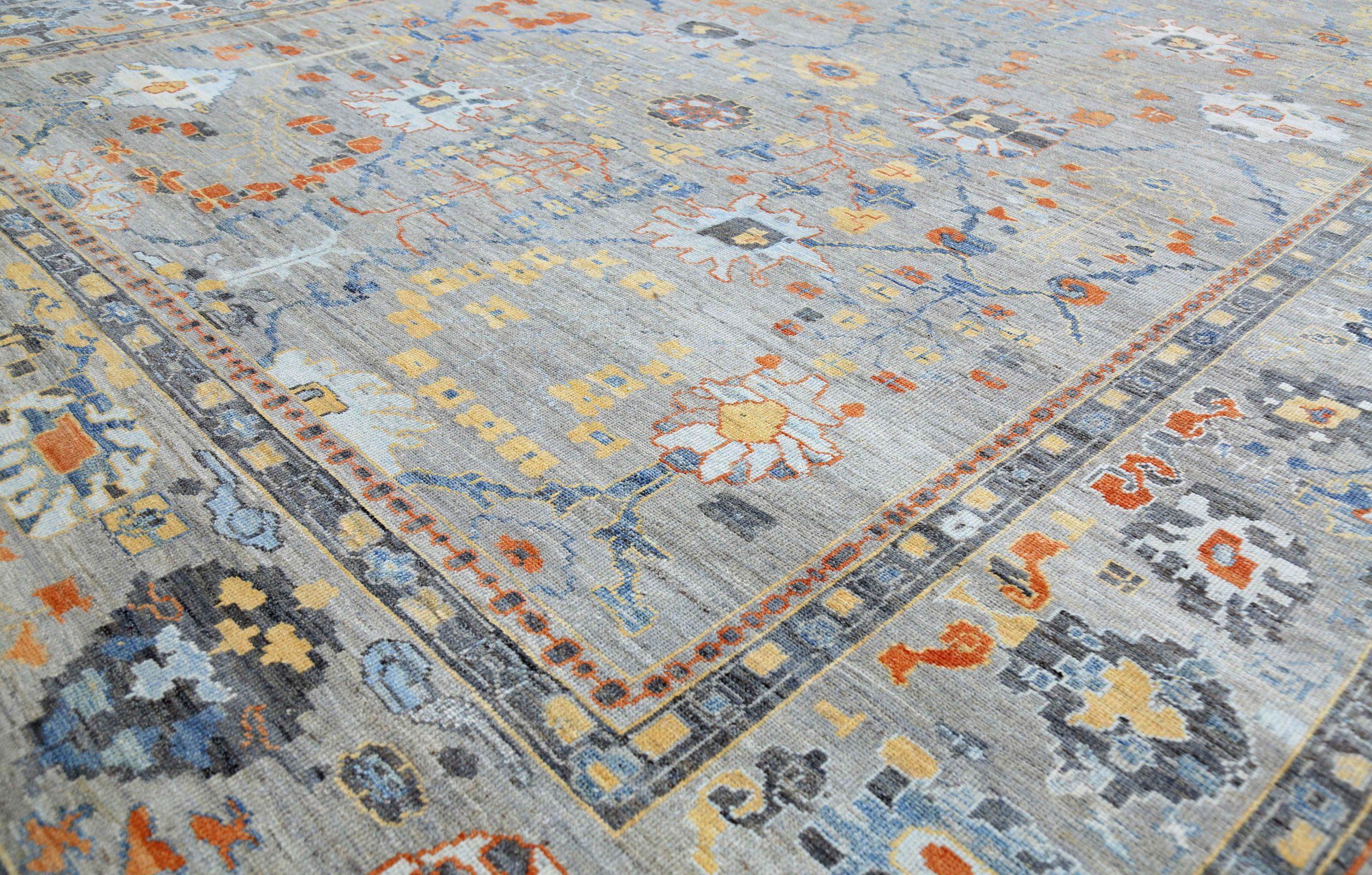 Afghanistan Oushak Over Size Rug Circa 1990 - Wool Blue Ivory Orange - 90743 For Sale 1