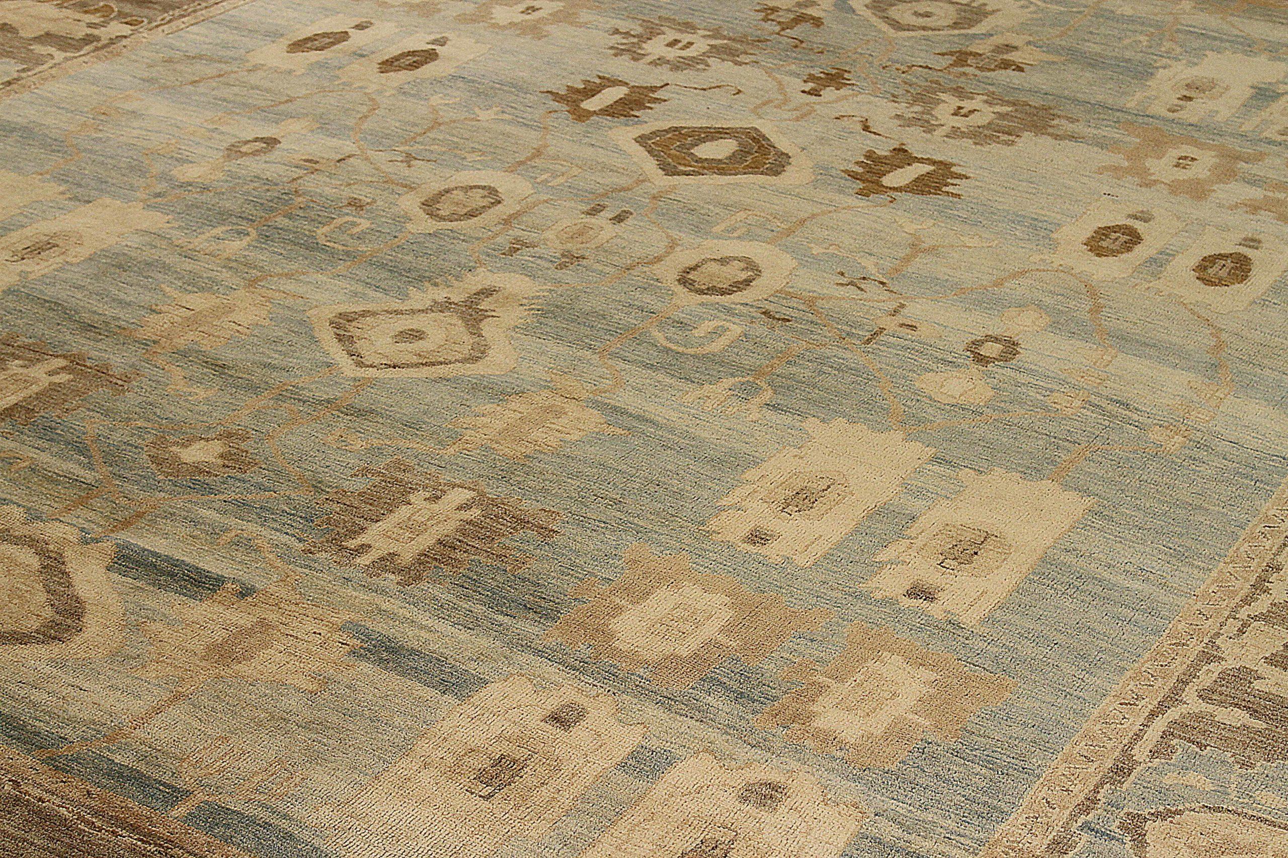 Afghanistan Oushak Over Size Teppich Circa 1990 - Wolle Blau Elfenbein Taupe 73695 (Afghanisch) im Angebot