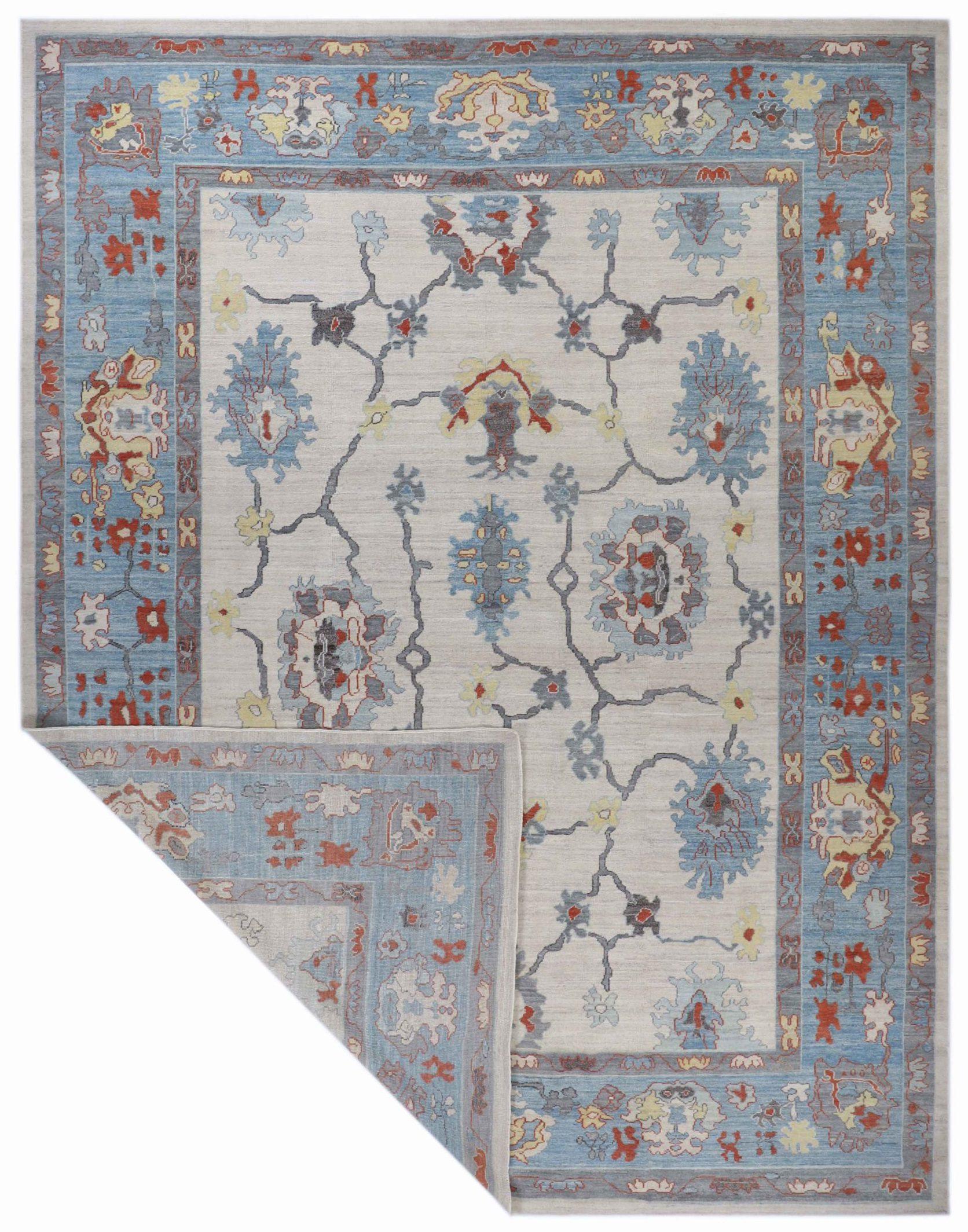 20th Century Afghanistan Oushak Over Size Rug Circa 1990 - Wool Blue Ivory Yellow - 90750 For Sale