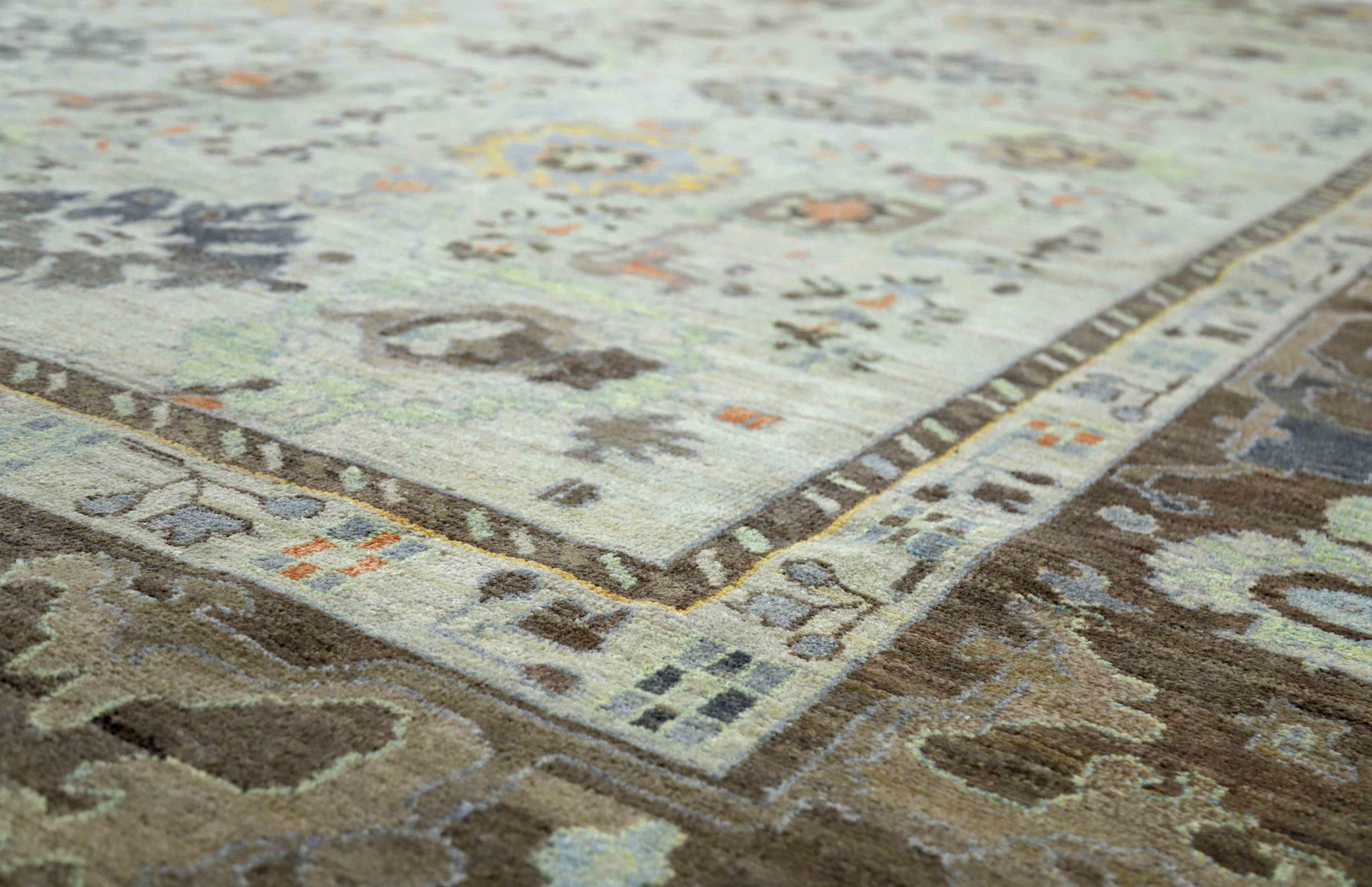 Afghano Tappeto Afghanistan Oushak Over Size circa 1990 - Lana Marrone Verde Avorio - 90712 in vendita