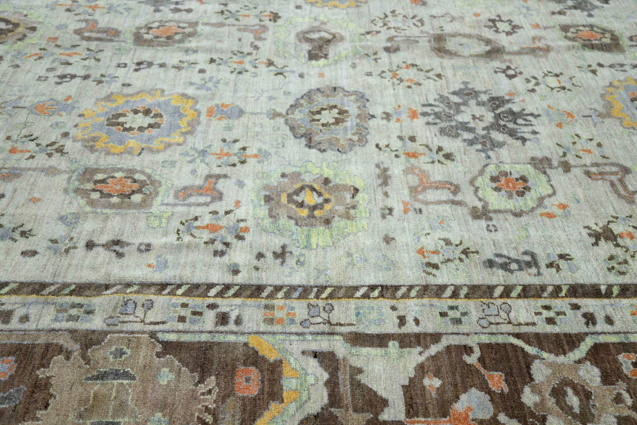 Tappeto Afghanistan Oushak Over Size circa 1990 - Lana Marrone Verde Avorio - 90712 In condizioni ottime in vendita a Dallas, TX