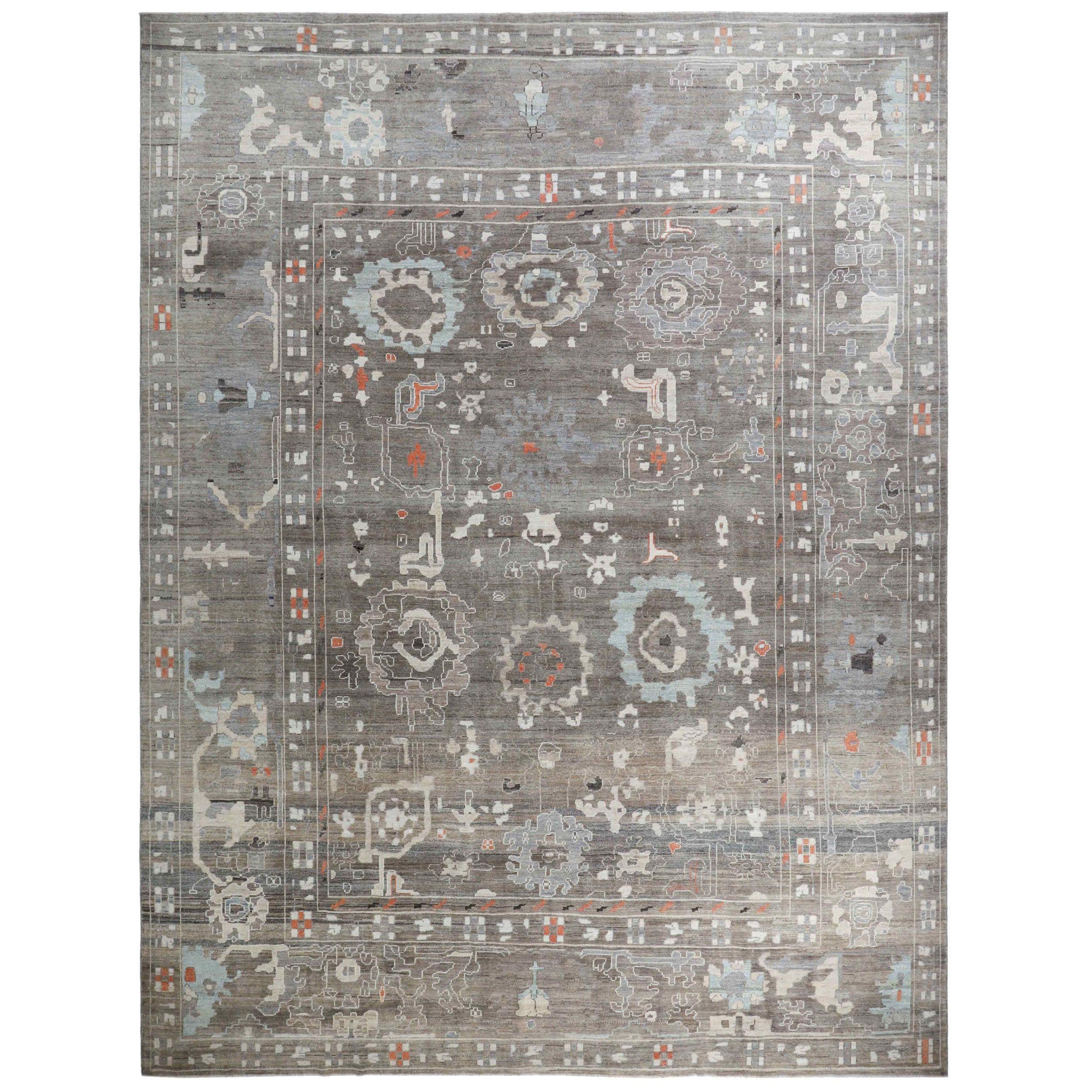 Afghanistan Oushak Over Size Rug Circa 1990 - Wool Brown Ivory Design - 90705