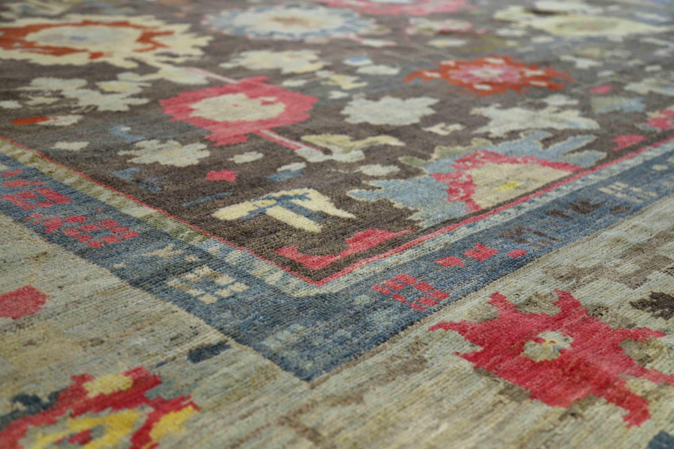 Afghanistan Oushak Over Size Rug Circa 1990 - Wool Brown Pink Yellow - 90707 In Excellent Condition For Sale In Dallas, TX