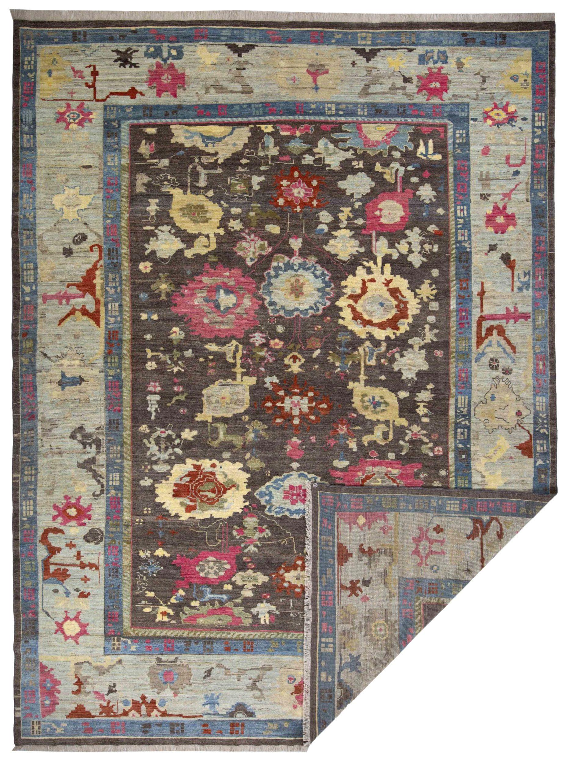 Afghanistan Oushak Over Size Rug Circa 1990 - Wool Brown Pink Yellow - 90707 For Sale 1