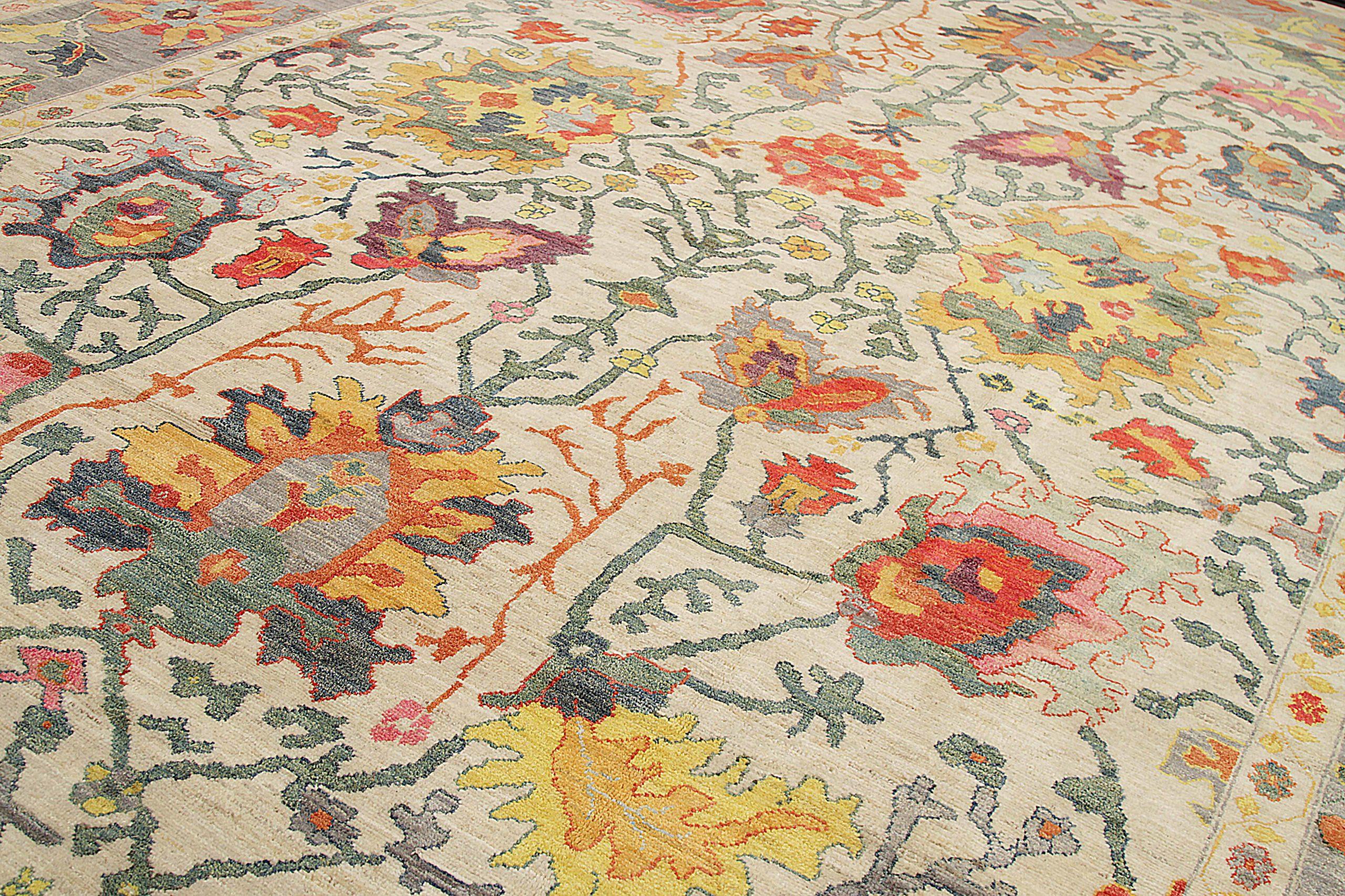 Afghano Tappeto Afghanistan Oushak Over Size Circa 1990 - Lana Avorio Rosa Rosso Giallo - 90737 in vendita