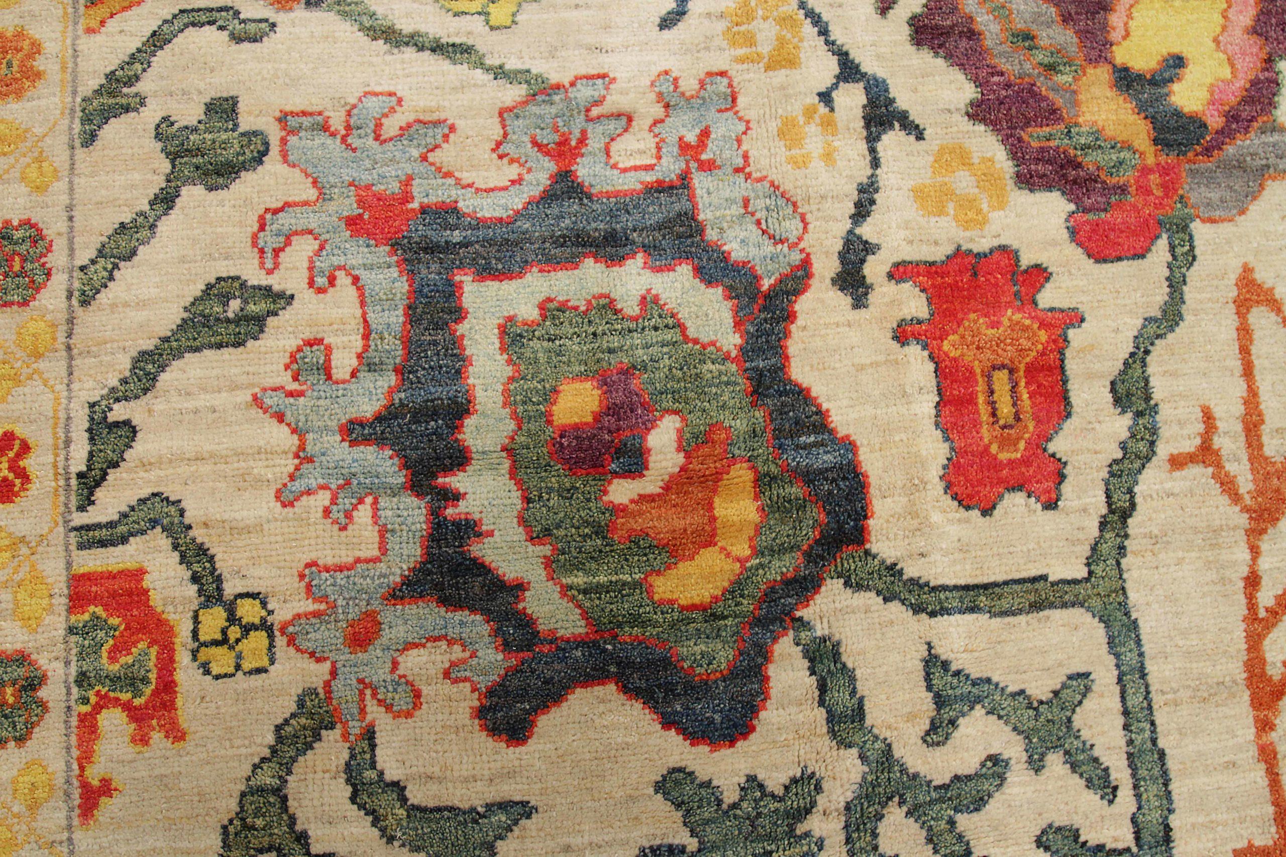 XX secolo Tappeto Afghanistan Oushak Over Size Circa 1990 - Lana Avorio Rosa Rosso Giallo - 90737 in vendita