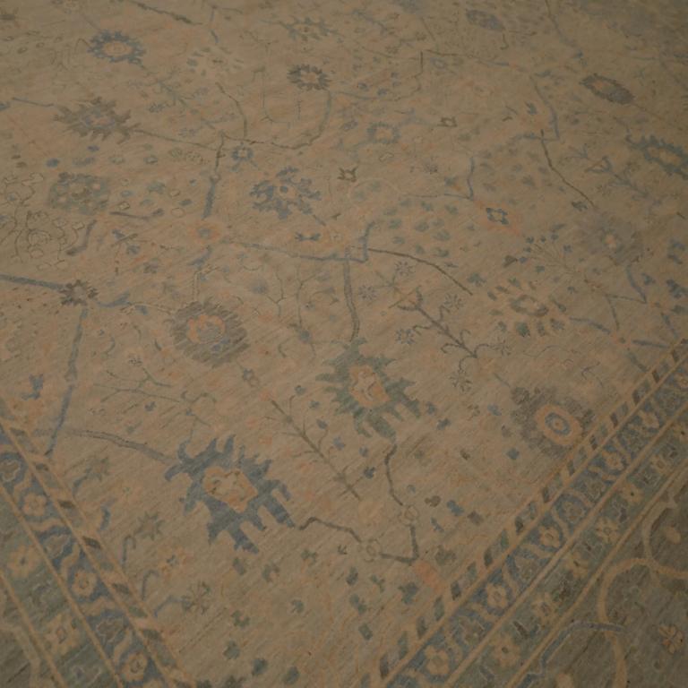 Afghanistan Oushak Over Size Teppich - Wolle Blau Grün Elfenbein - 96230 (Handgewebt) im Angebot