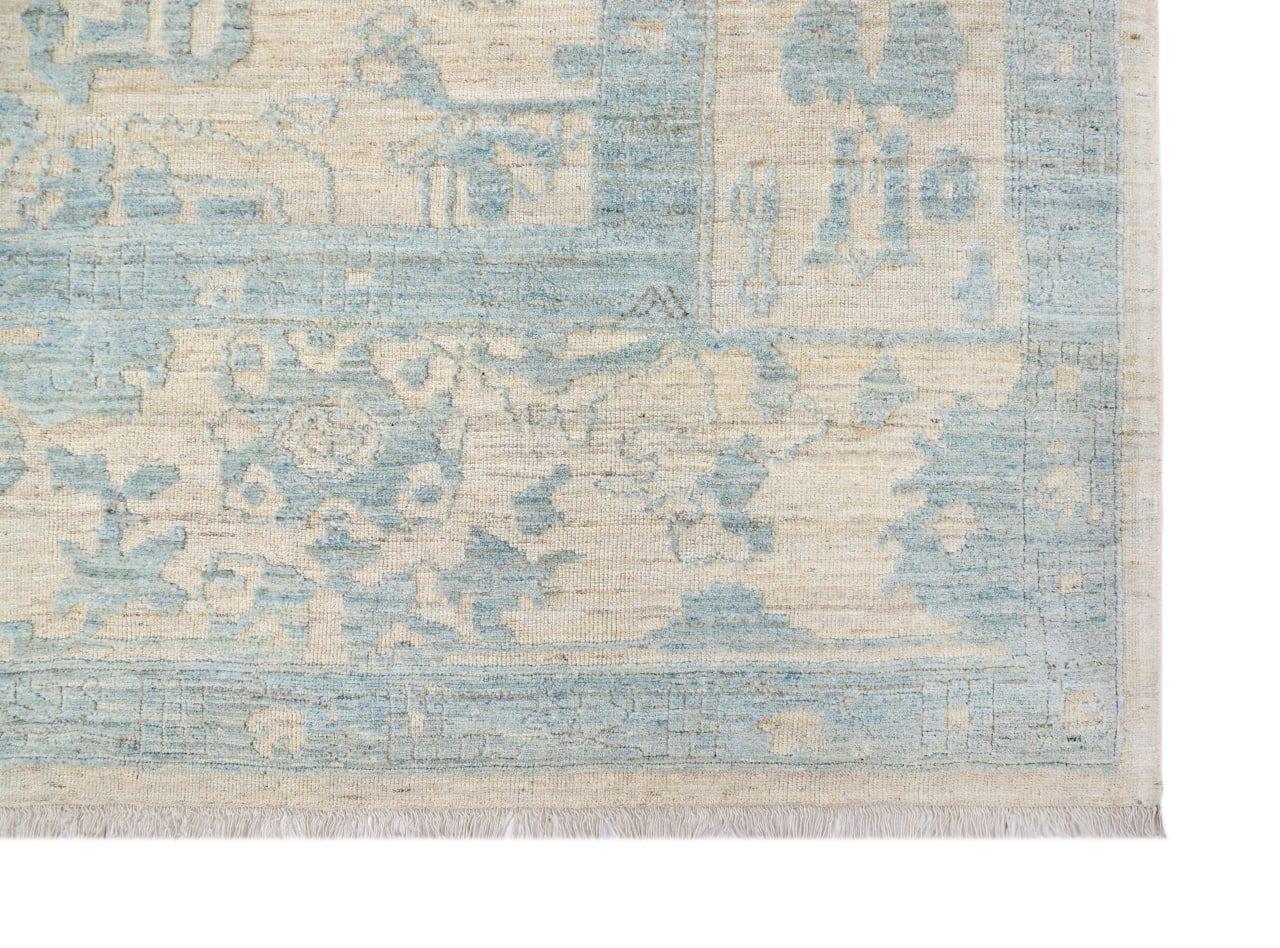 Afghanistan Oushak Over Size Teppich - Wolle Blau Elfenbein Design - 93604 (Stammeskunst) im Angebot