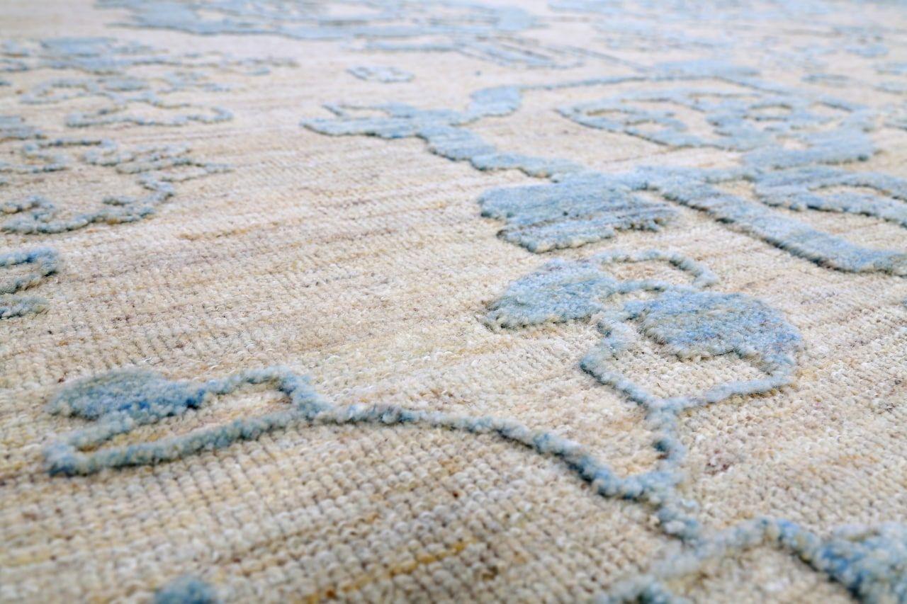 Afghanistan Oushak Over Size Teppich - Wolle Blau Elfenbein Design - 93604 (Afghanisch) im Angebot