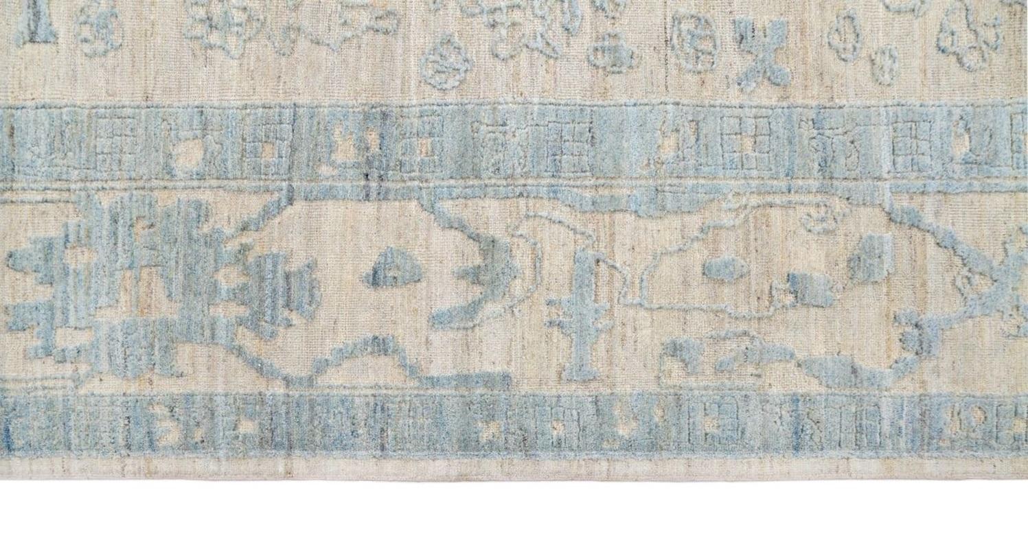 Afghanistan Oushak Over Size Teppich - Wolle Blau Elfenbein Design - 93604 im Zustand „Hervorragend“ im Angebot in Dallas, TX