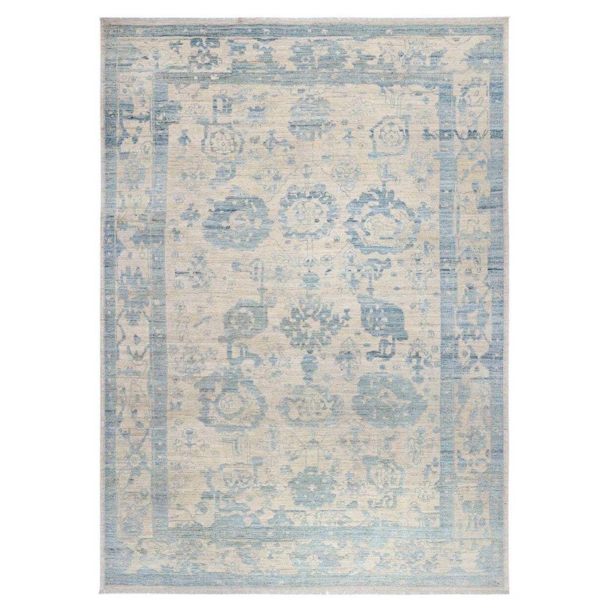 Afghanistan Oushak Over Size Teppich - Wolle Blau Elfenbein Design - 93604
