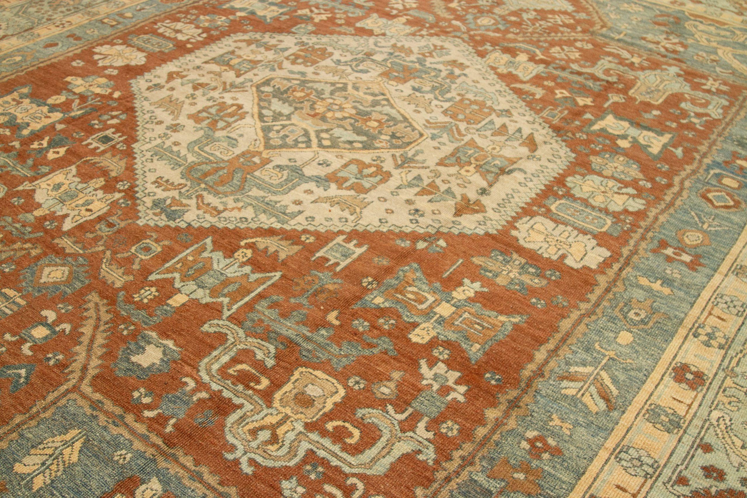 Afghanistan Oushak Over Size Teppich - Wolle Blau Elfenbein Rot Design - 88369 (Afghanisch) im Angebot