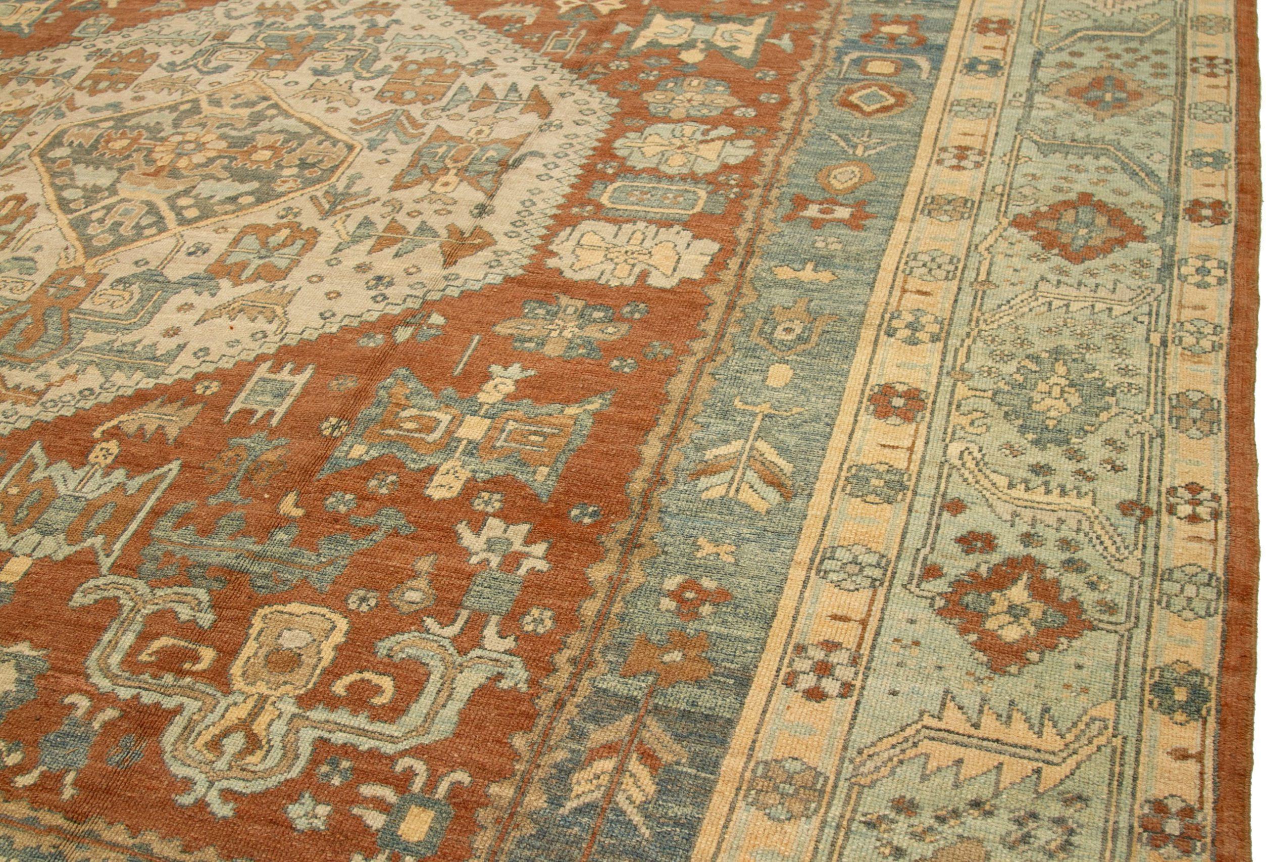 Afghanistan Oushak Over Size Teppich - Wolle Blau Elfenbein Rot Design - 88369 im Zustand „Hervorragend“ im Angebot in Dallas, TX