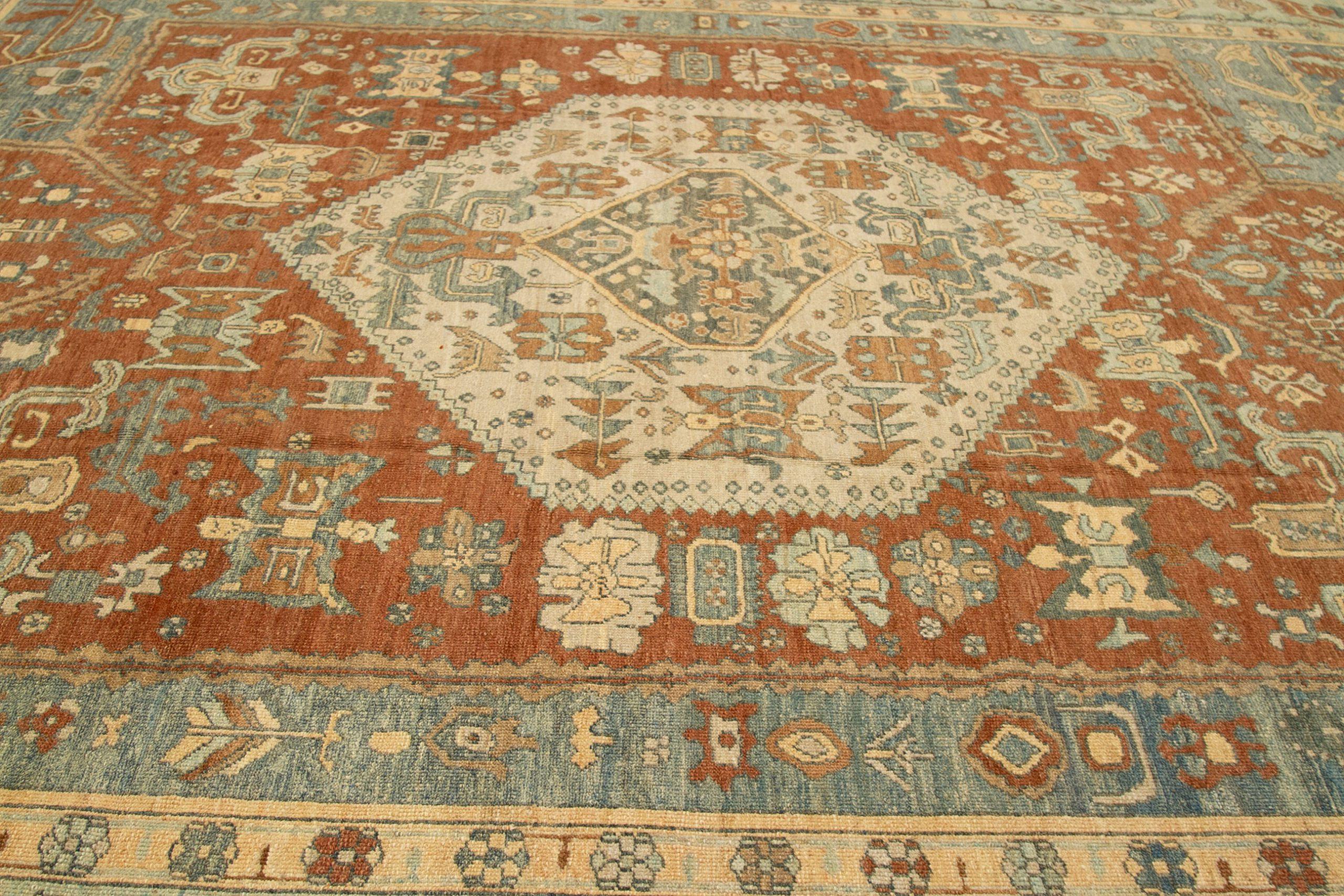 Afghanistan Oushak Over Size Teppich - Wolle Blau Elfenbein Rot Design - 88369 (20. Jahrhundert) im Angebot