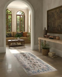 Afghanistan Oushak Over Size Rug - Wool Blue Ivory Red Design