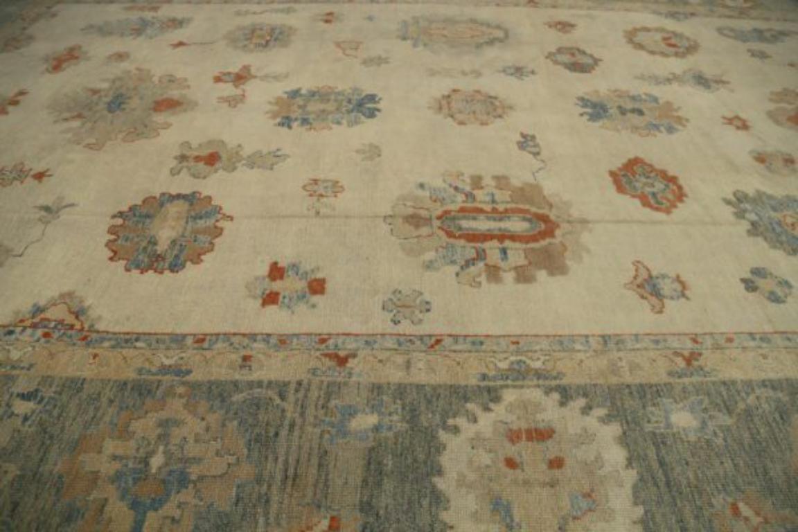 Afghanistan Oushak Over Size Teppich - Wolle Blau Elfenbein Rot Design - 92625 (Stammeskunst) im Angebot