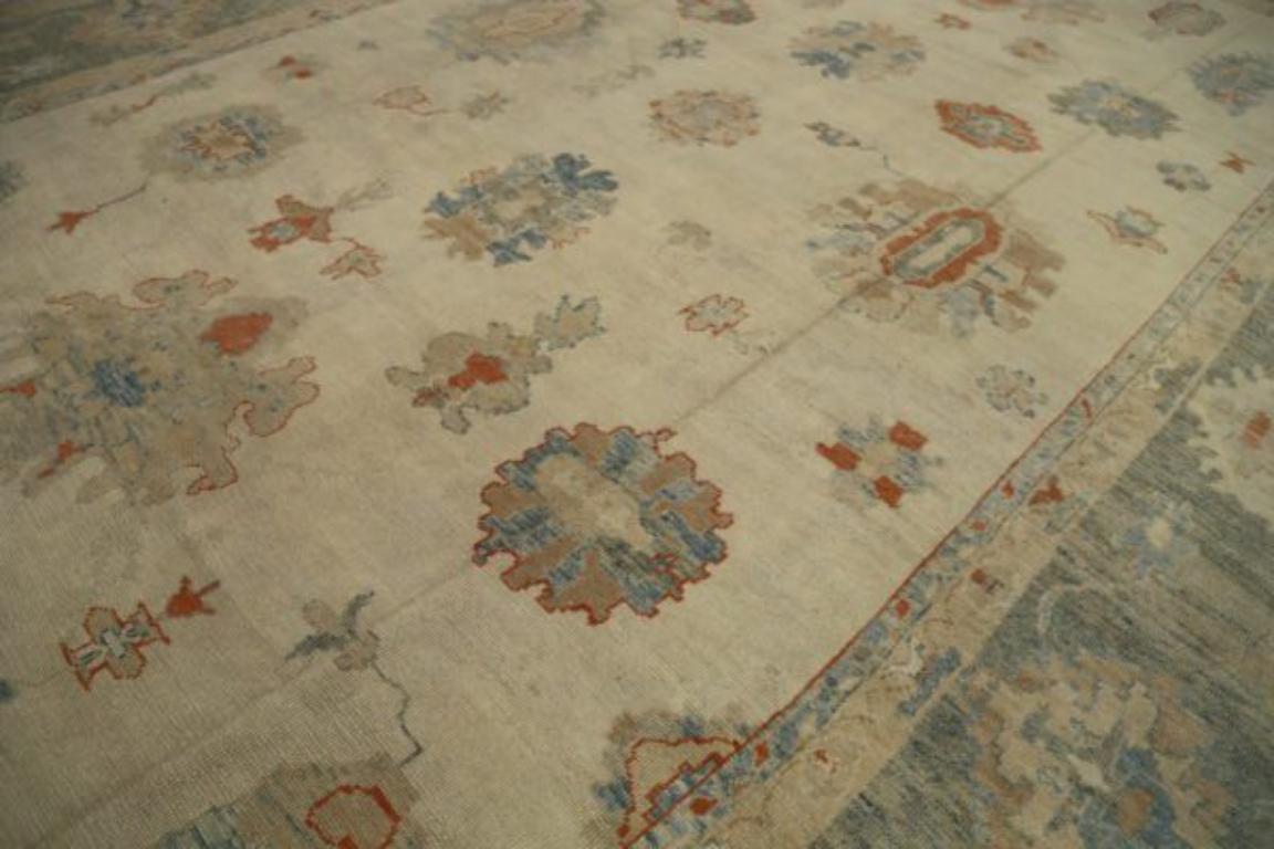 Afghanistan Oushak Over Size Teppich - Wolle Blau Elfenbein Rot Design - 92625 (Afghanisch) im Angebot