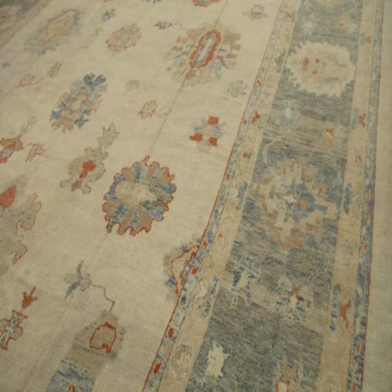 Afghanistan Oushak Over Size Teppich - Wolle Blau Elfenbein Rot Design - 92625 im Zustand „Hervorragend“ im Angebot in Dallas, TX