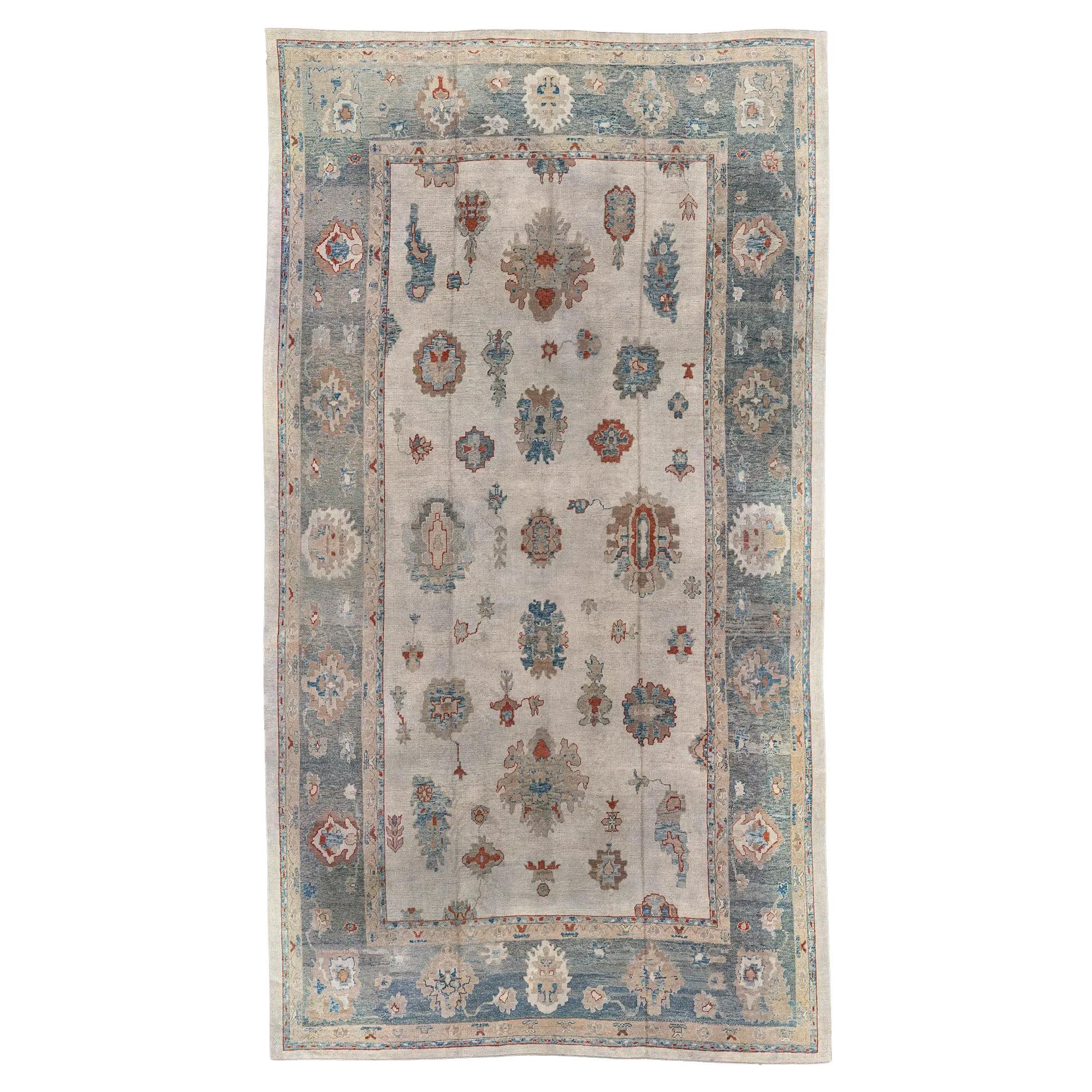 Afghanistan Oushak Over Size Teppich - Wolle Blau Elfenbein Rot Design - 92625