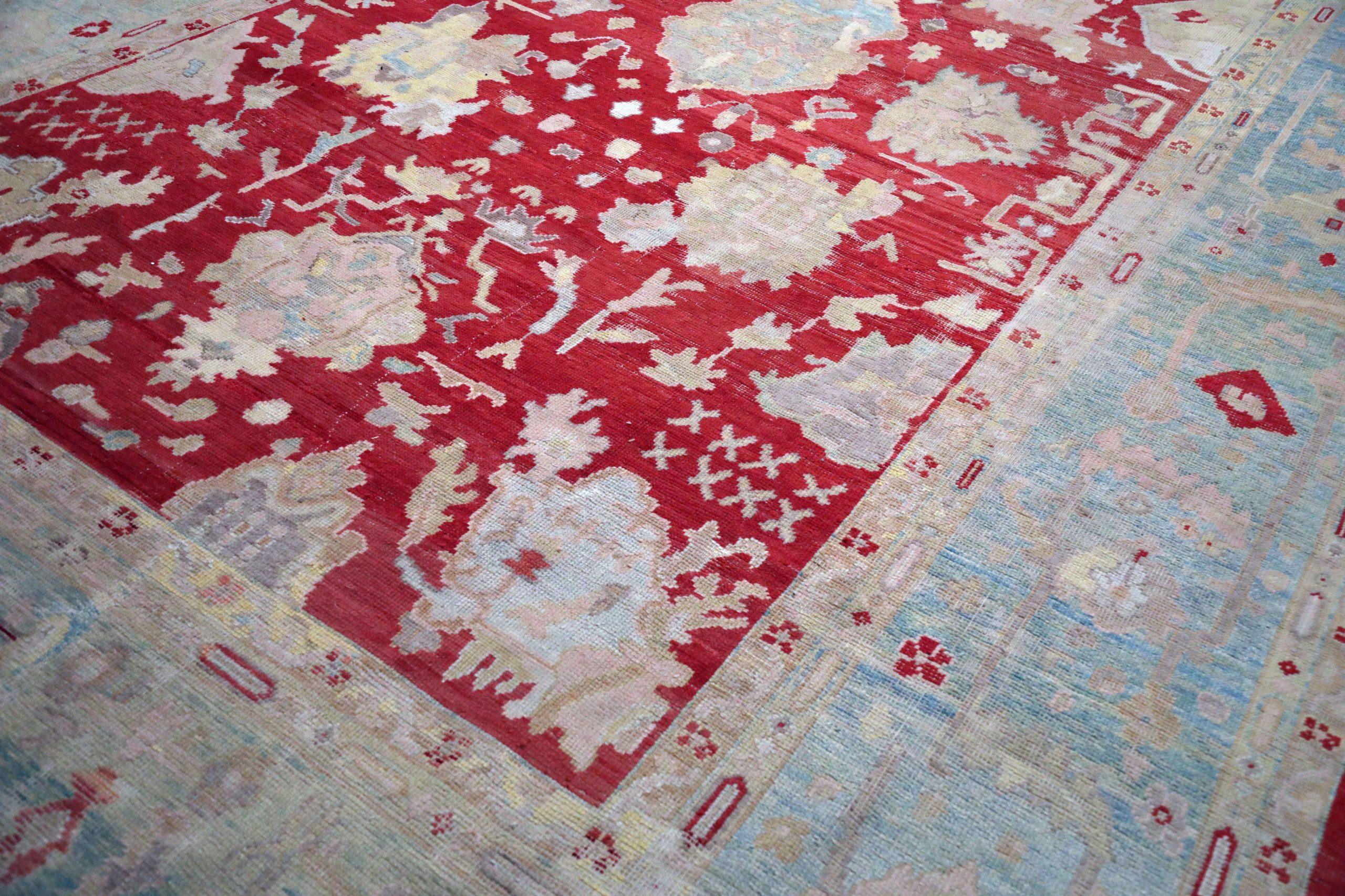 Afghanistan Oushak Over Size Teppich - Wolle Blau Elfenbein Rot Design - 93674 (Stammeskunst) im Angebot