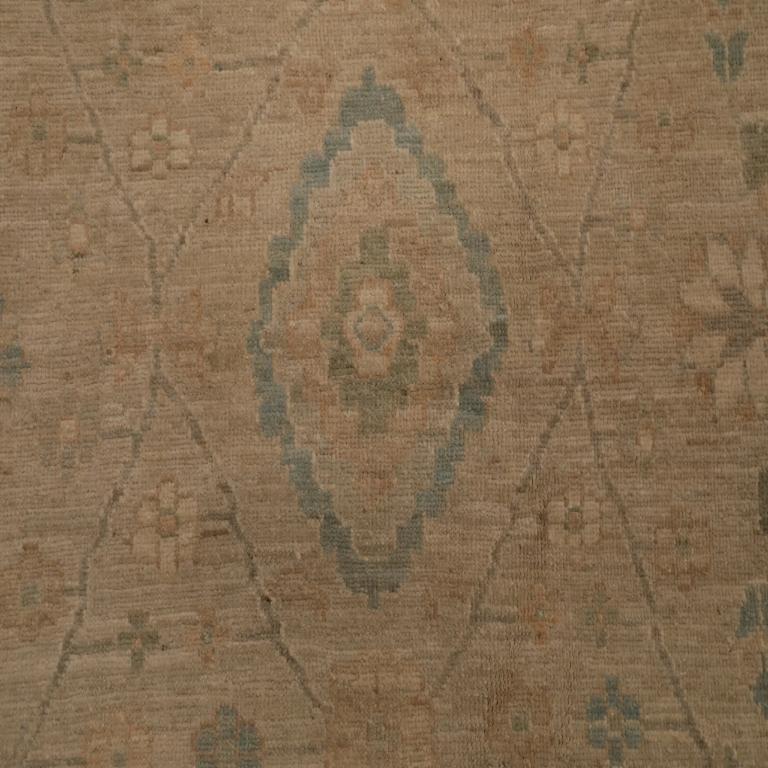 Afghanistan Oushak Over Size Teppich - Wolle Blau Elfenbein Taupe - 96229 (Stammeskunst) im Angebot