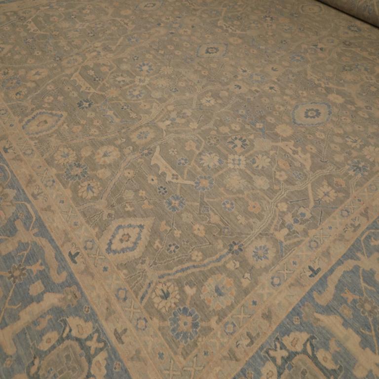 Afghanistan Oushak Over Size Teppich - Wolle Blau Elfenbein Taupe - 96231 (Handgewebt) im Angebot