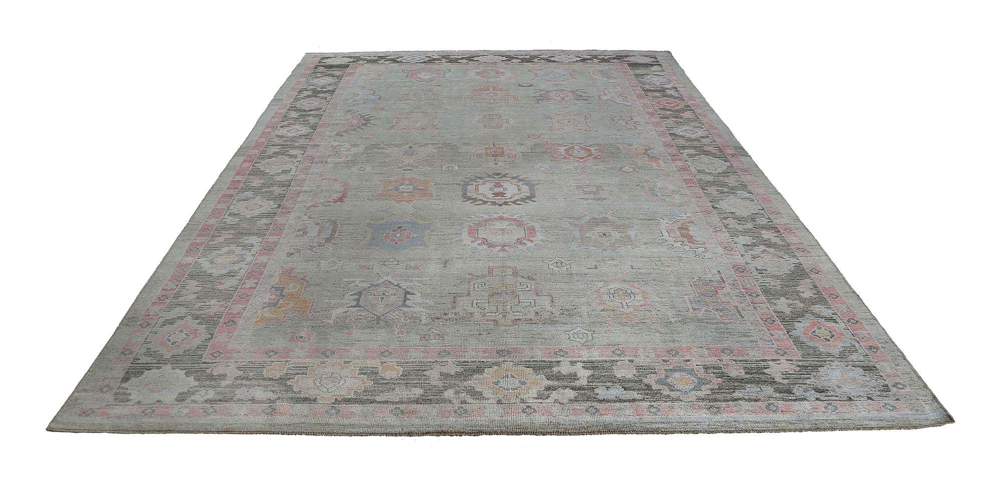 Afghanistan Oushak Over Size Teppich - Wolle Braun Grün Design - 97270 im Zustand „Hervorragend“ im Angebot in Dallas, TX