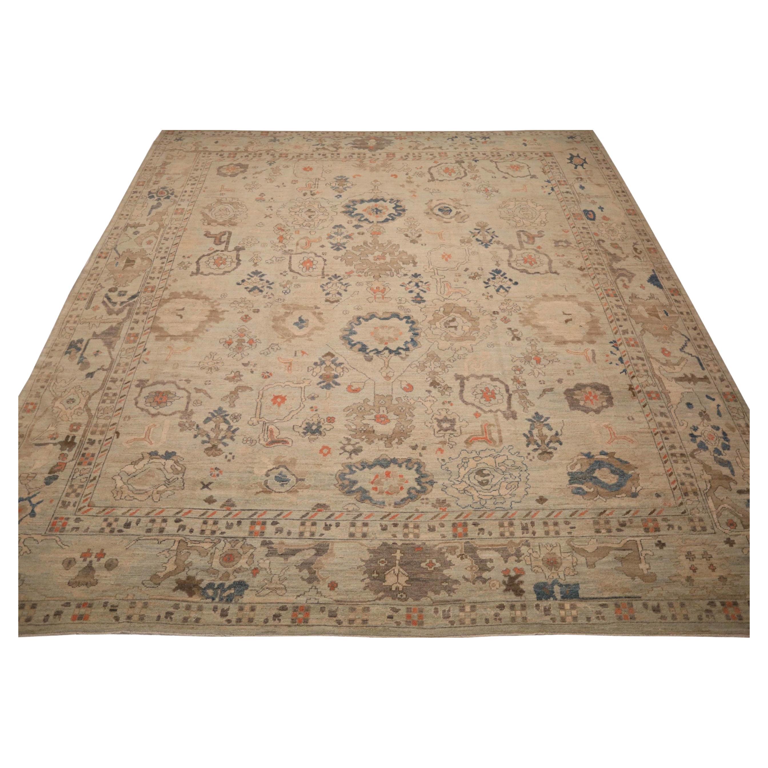 Entdecken Sie die Eleganz von Afghanistan Oushak mit einem übergroßen Teppich von CIRCA 1990. Dieses exklusive Design aus Wolle und Braun-Elfenbein ist perfekt, um Ihren Raum zu verschönern.