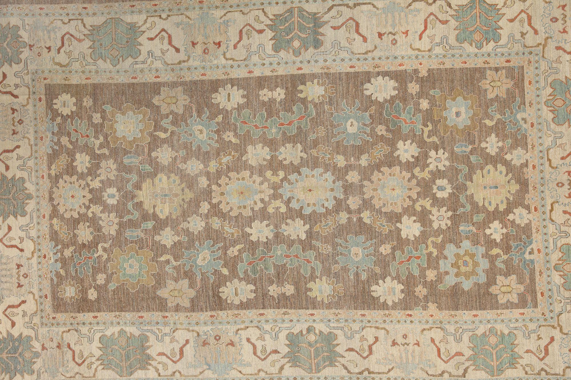 Afghanistan Oushak Over Size Teppich - Wolle Braun Elfenbein Design - 97513 (Afghanisch) im Angebot