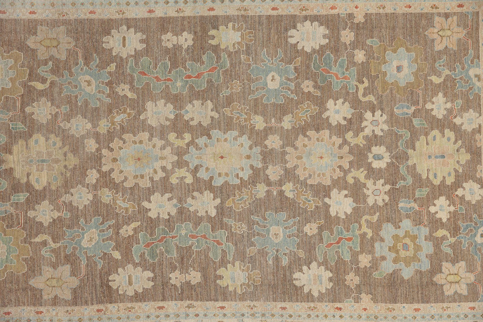 Afghanistan Oushak Over Size Teppich - Wolle Braun Elfenbein Design - 97513 im Zustand „Hervorragend“ im Angebot in Dallas, TX