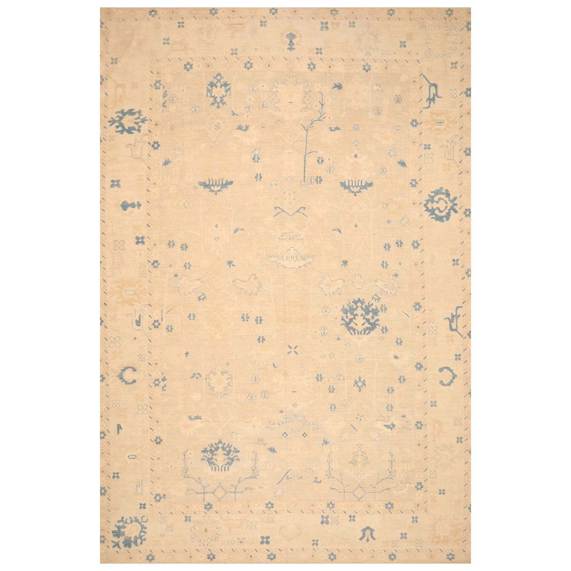 Afghanistan Oushak Over Size Teppich - Wolle Braun Marineblau Taupe - 99665 im Angebot