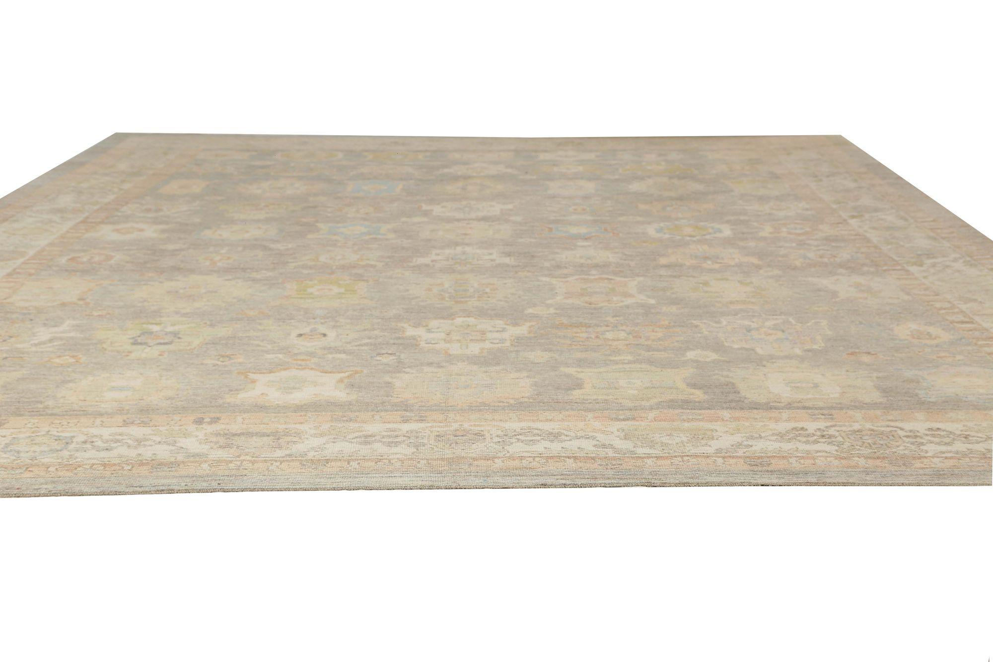 Afghanistan Oushak Over Size Teppich - Wolle Brown Taupe Design - 97036 im Zustand „Hervorragend“ im Angebot in Dallas, TX