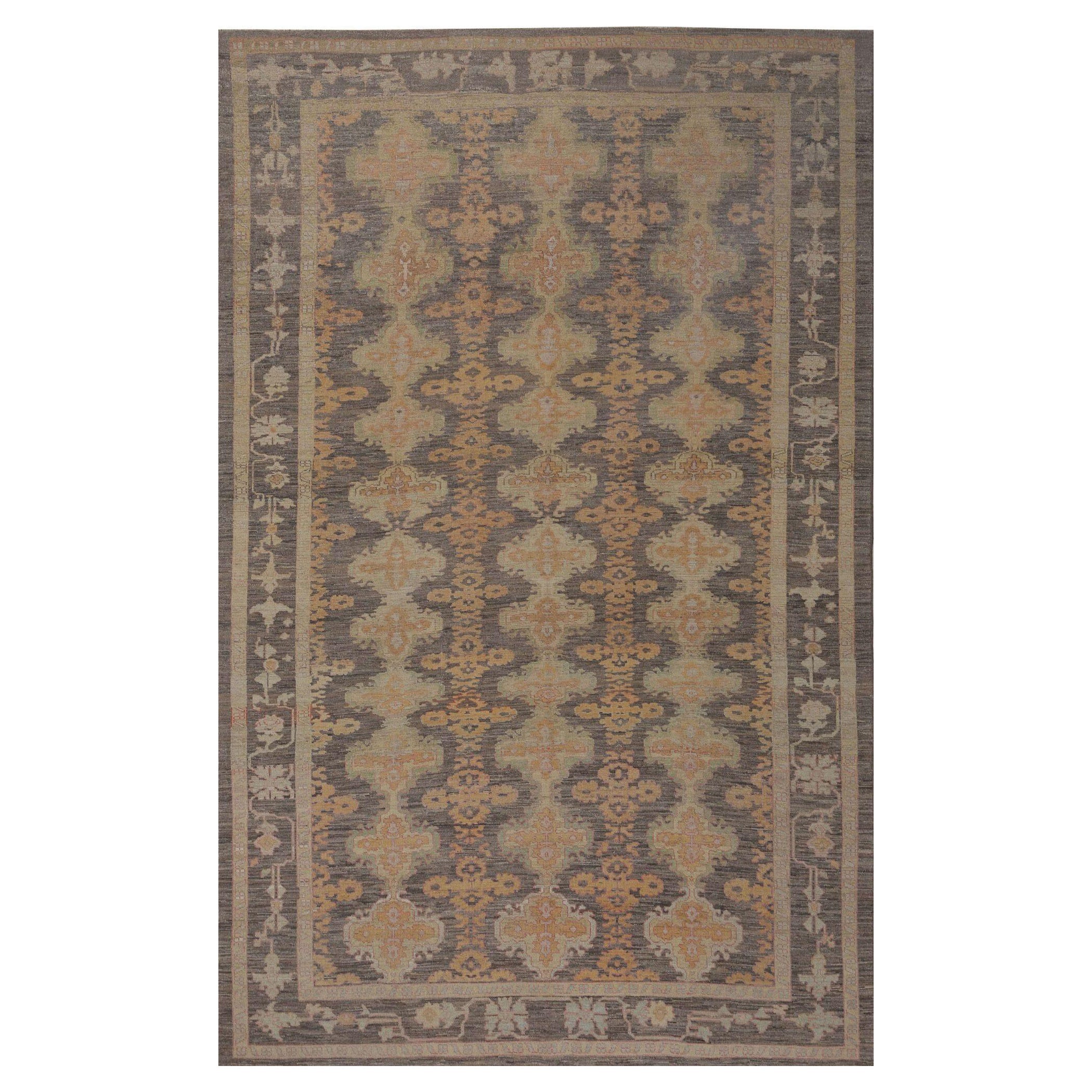 Tappeto Afghanistan Oushak Over Size - Lana Marrone Disegno Giallo - 96034