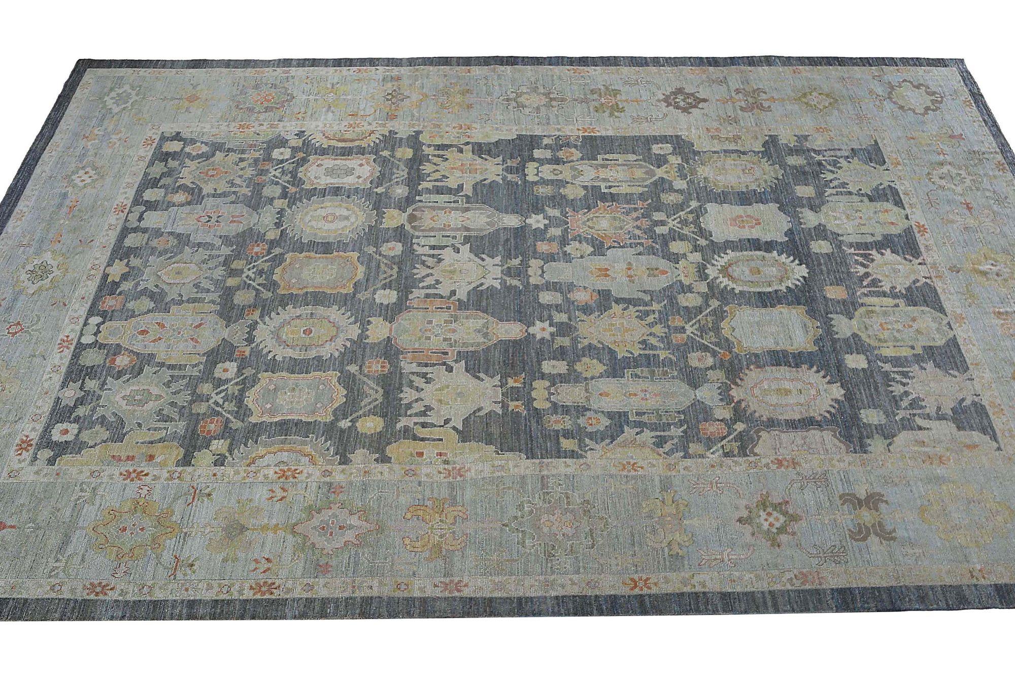 Afghanistan Oushak Over Size Teppich - Wolle Grau Elfenbein Design - 97034 (Stammeskunst) im Angebot