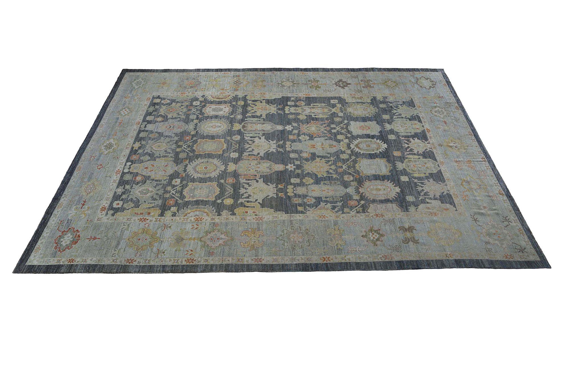 Afghanistan Oushak Over Size Teppich - Wolle Grau Elfenbein Design - 97034 im Zustand „Hervorragend“ im Angebot in Dallas, TX