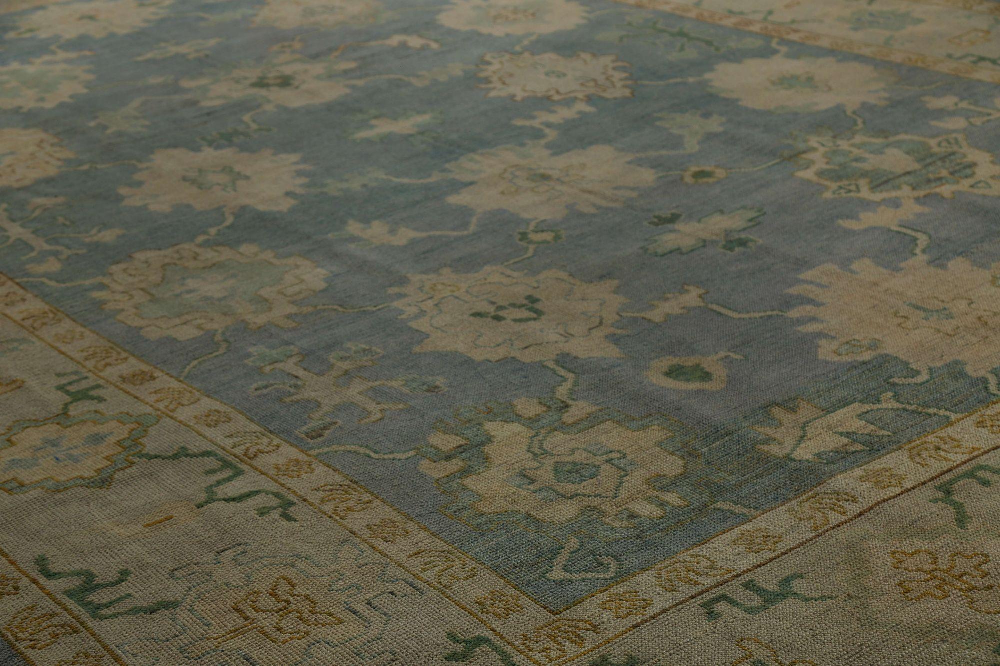 Turkish Turkey Oushak Over Size Rug - Wool Gray Yellow Design - 96134 For Sale