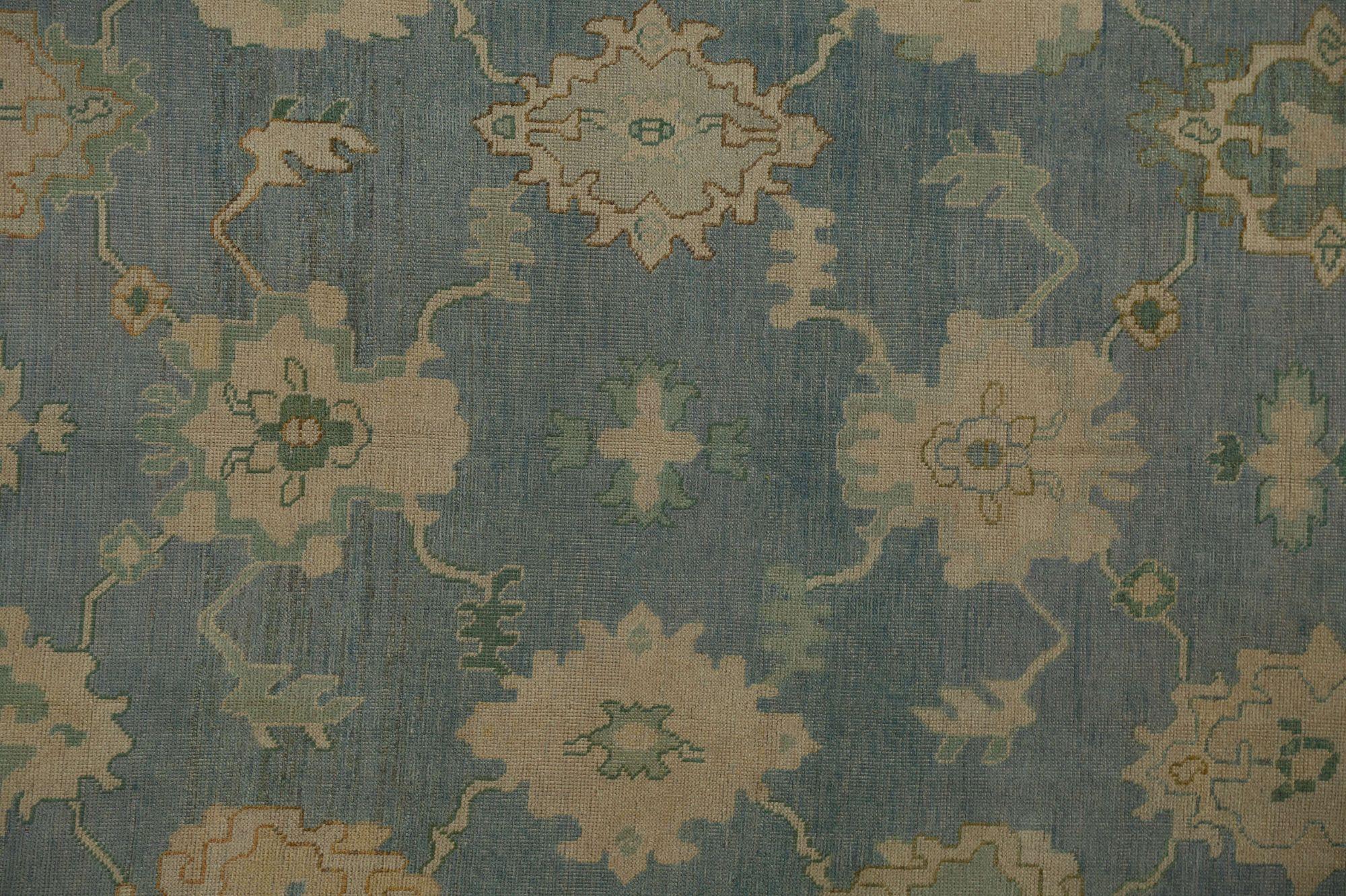 Hand-Knotted Turkey Oushak Over Size Rug - Wool Gray Yellow Design - 96134 For Sale