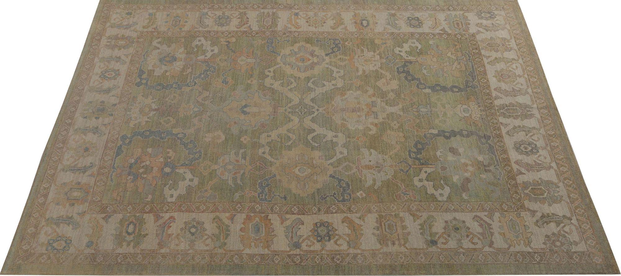 Afghanistan Oushak Over Size Teppich - Wolle Grün Design - 96020 (Stammeskunst) im Angebot