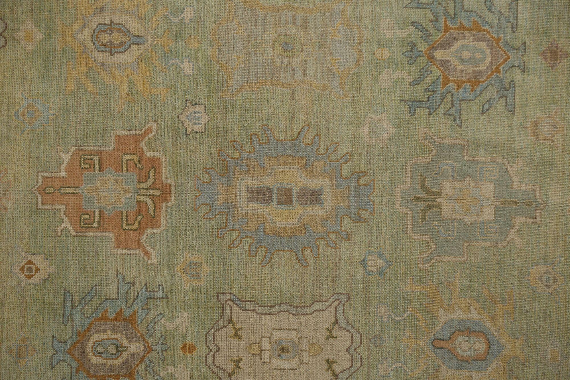 Afghanistan Oushak Over Size Teppich - Wolle Grün Design - 96156 (Stammeskunst) im Angebot