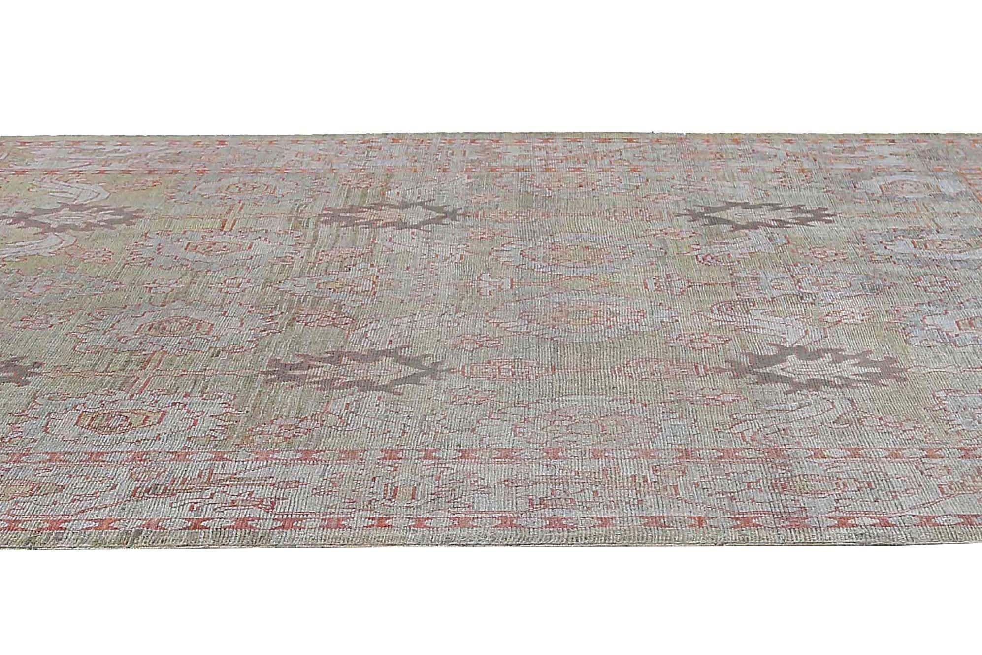 Afghanistan Oushak Over Size Teppich - Wolle Grün Design - 97498 (Stammeskunst) im Angebot