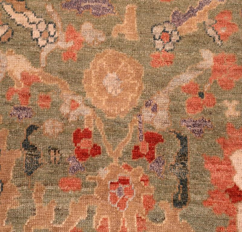 Afghanistan Oushak Over Size Teppich - Wolle Grün Elfenbein Rot - 94286 (Handgeknüpft) im Angebot
