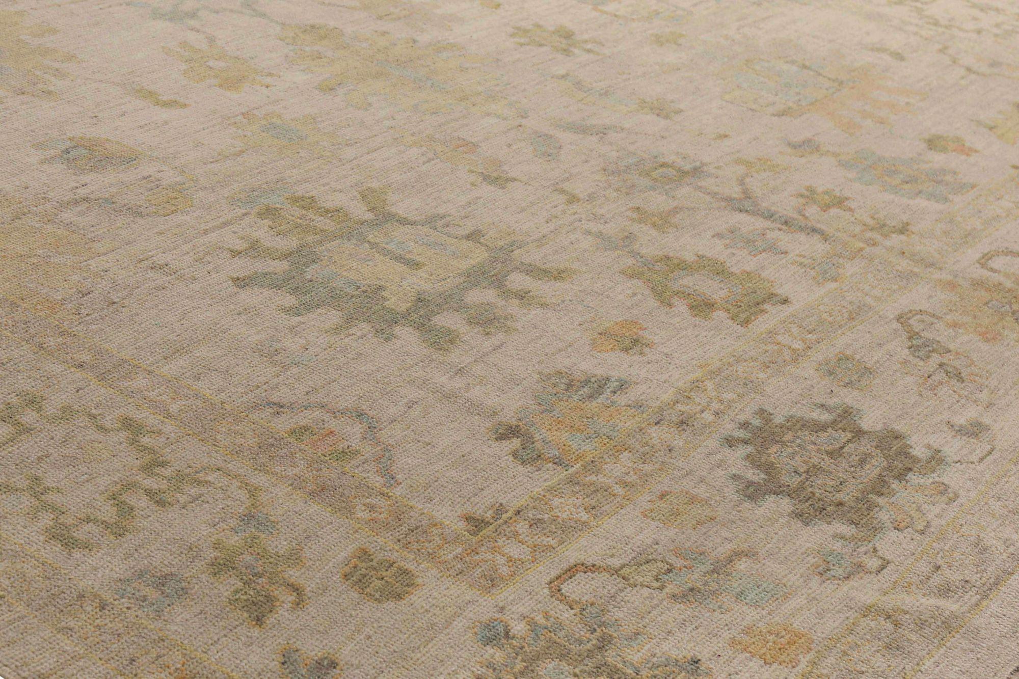 Tribal Afghanistan Oushak Over Size Rug - Wool Ivory Design - 95753 For Sale