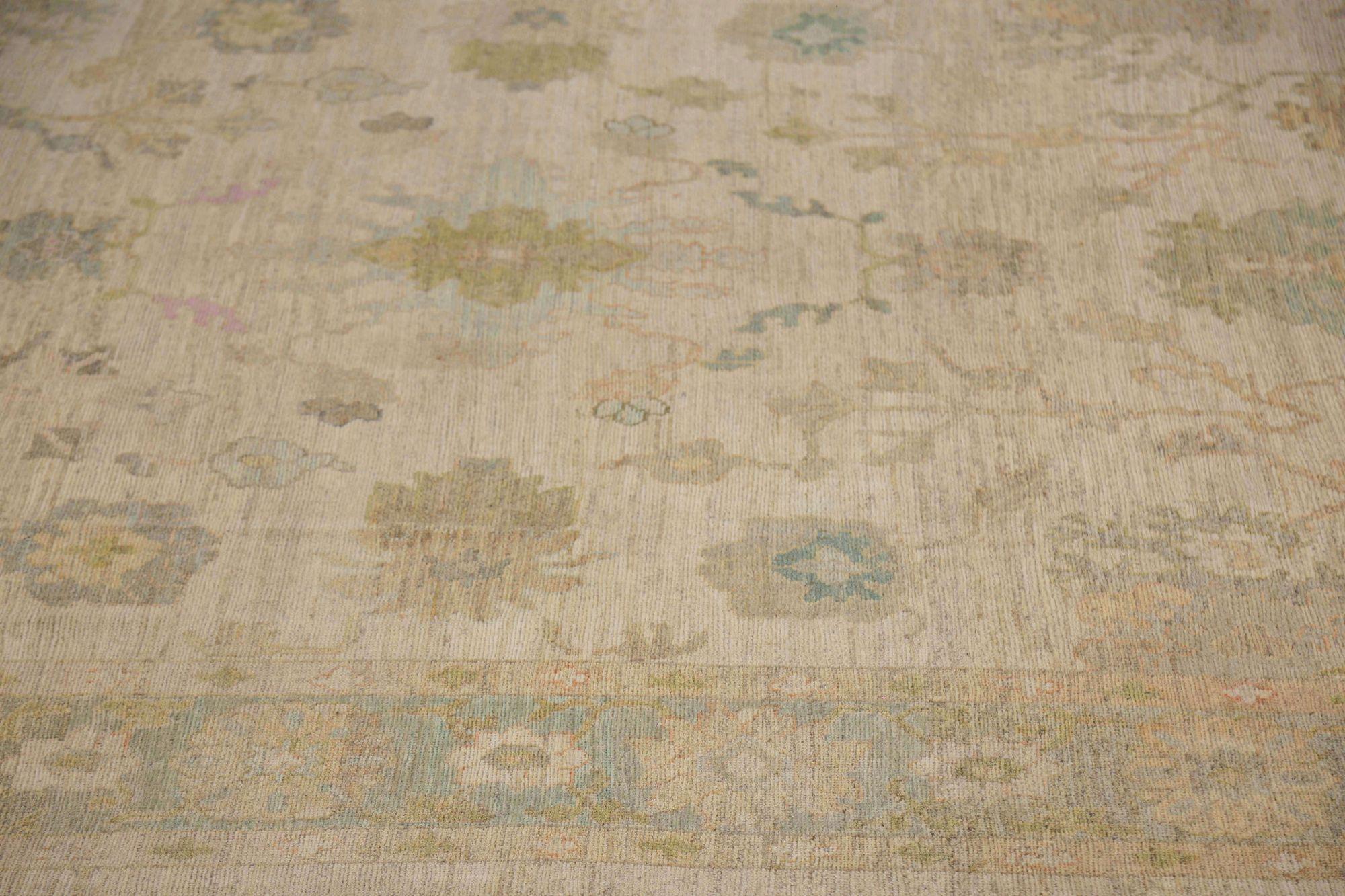 Afghanistan Oushak Over Size Teppich - Wolle Elfenbein Design - 95806 im Zustand „Hervorragend“ im Angebot in Dallas, TX