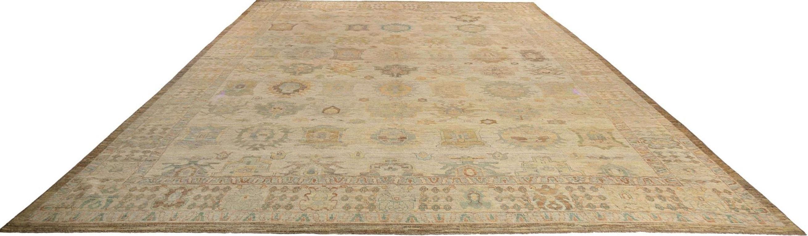 Afghanistan Oushak Over Size Teppich - Wolle Elfenbein Design - 95808 (Stammeskunst) im Angebot