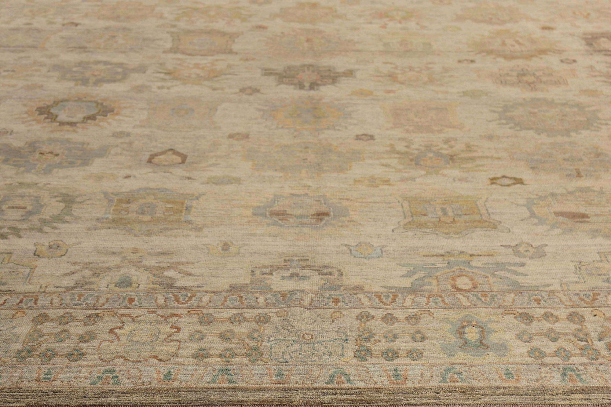 Afghanistan Oushak Over Size Teppich - Wolle Elfenbein Design - 95808 (Handgeknüpft) im Angebot