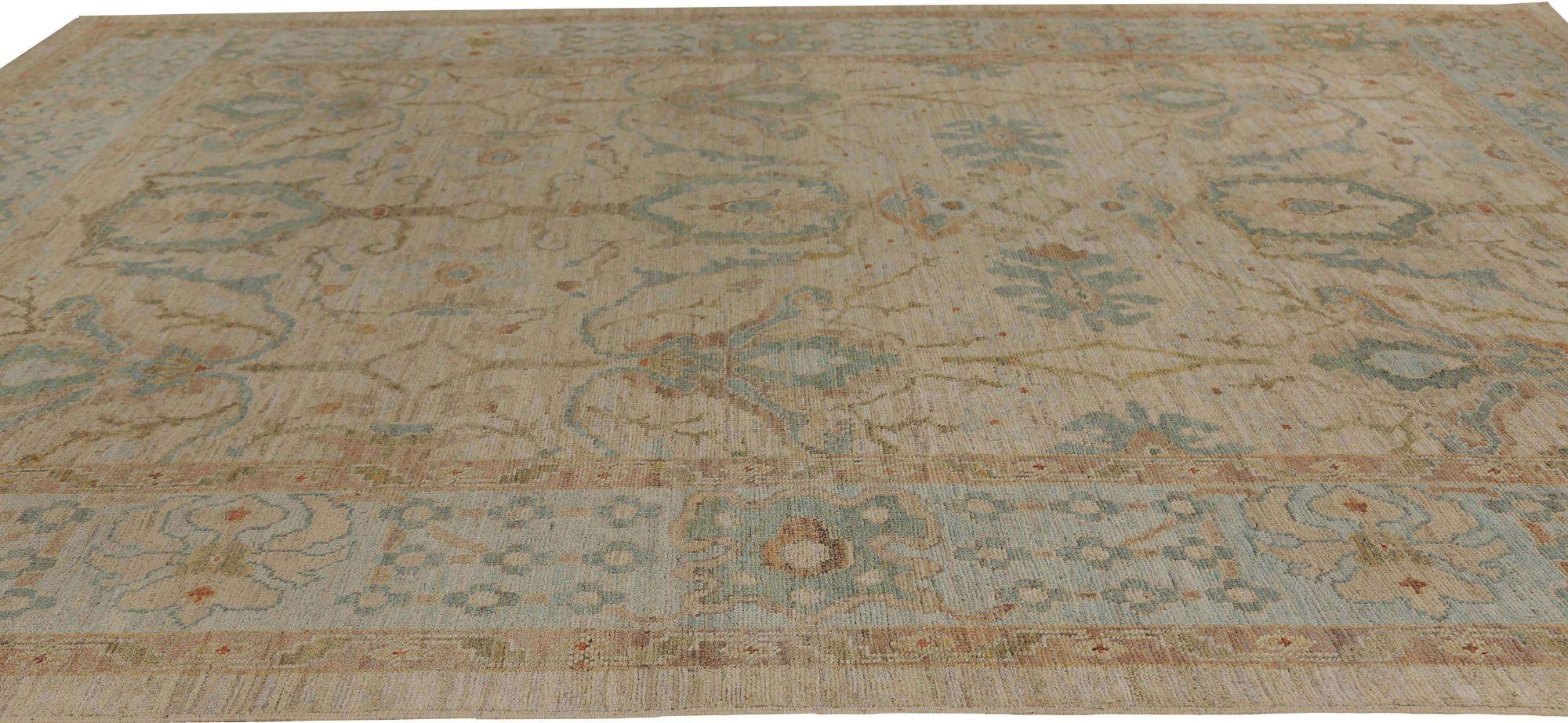 Afghanistan Oushak Over Size Teppich - Wolle Elfenbein Design - 95835 (Handgeknüpft) im Angebot